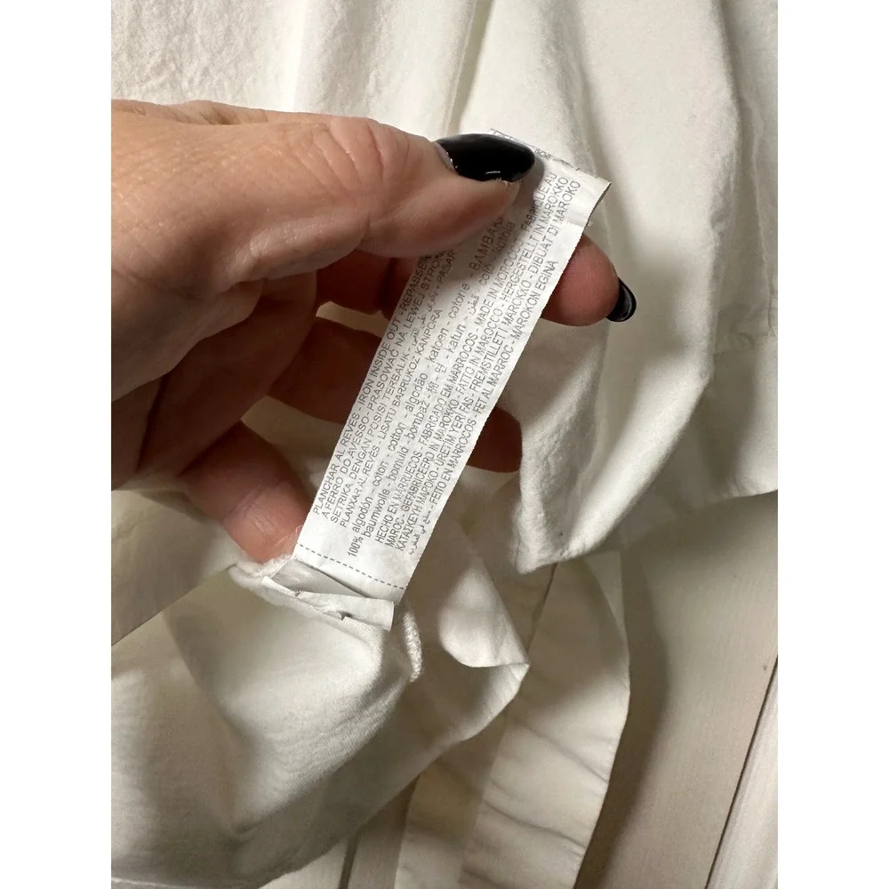 Zara Women's White M Poplin Top Balloon Sleeve‎ Tie Cuff Blouse